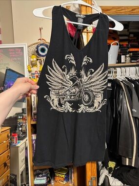 Los Angeles Apparel Black Tank Top with Winged Motorcycle Graphic